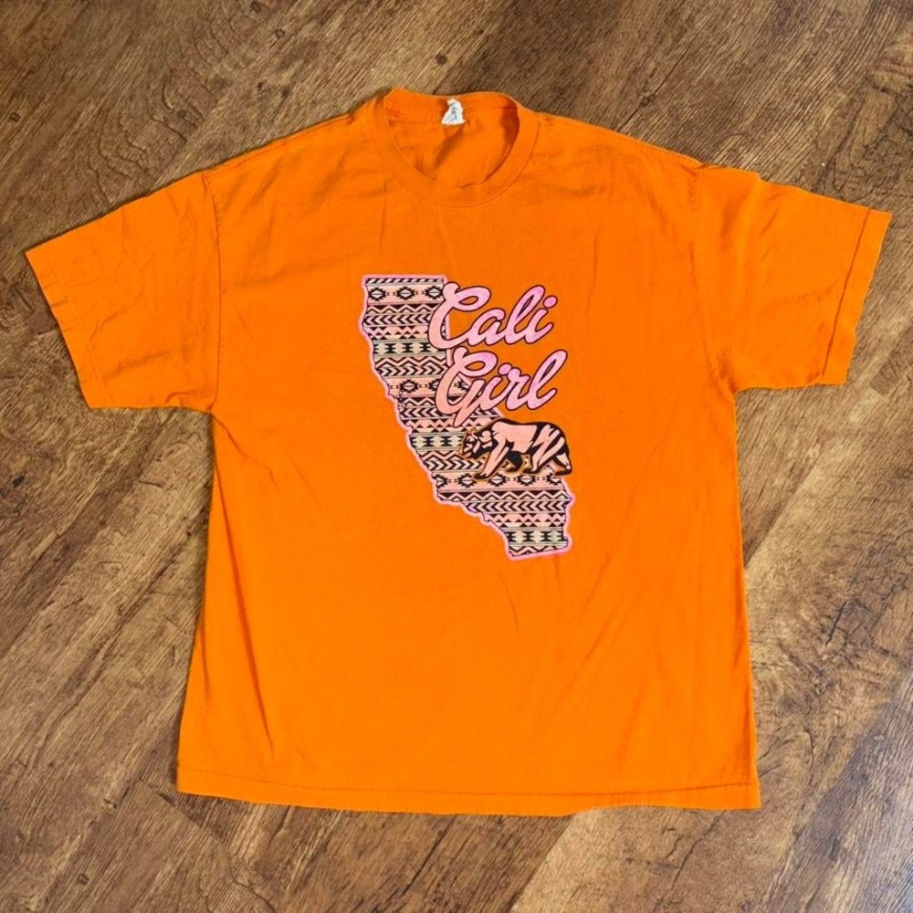 Alstyle Cali Girl California State‎ Bear Graphic T-Shirt Orange Mens XL